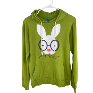 Mir Pretty Rabit Graphic Hoodie Women Small Green Lightweight Kawaii Indie Bunny
